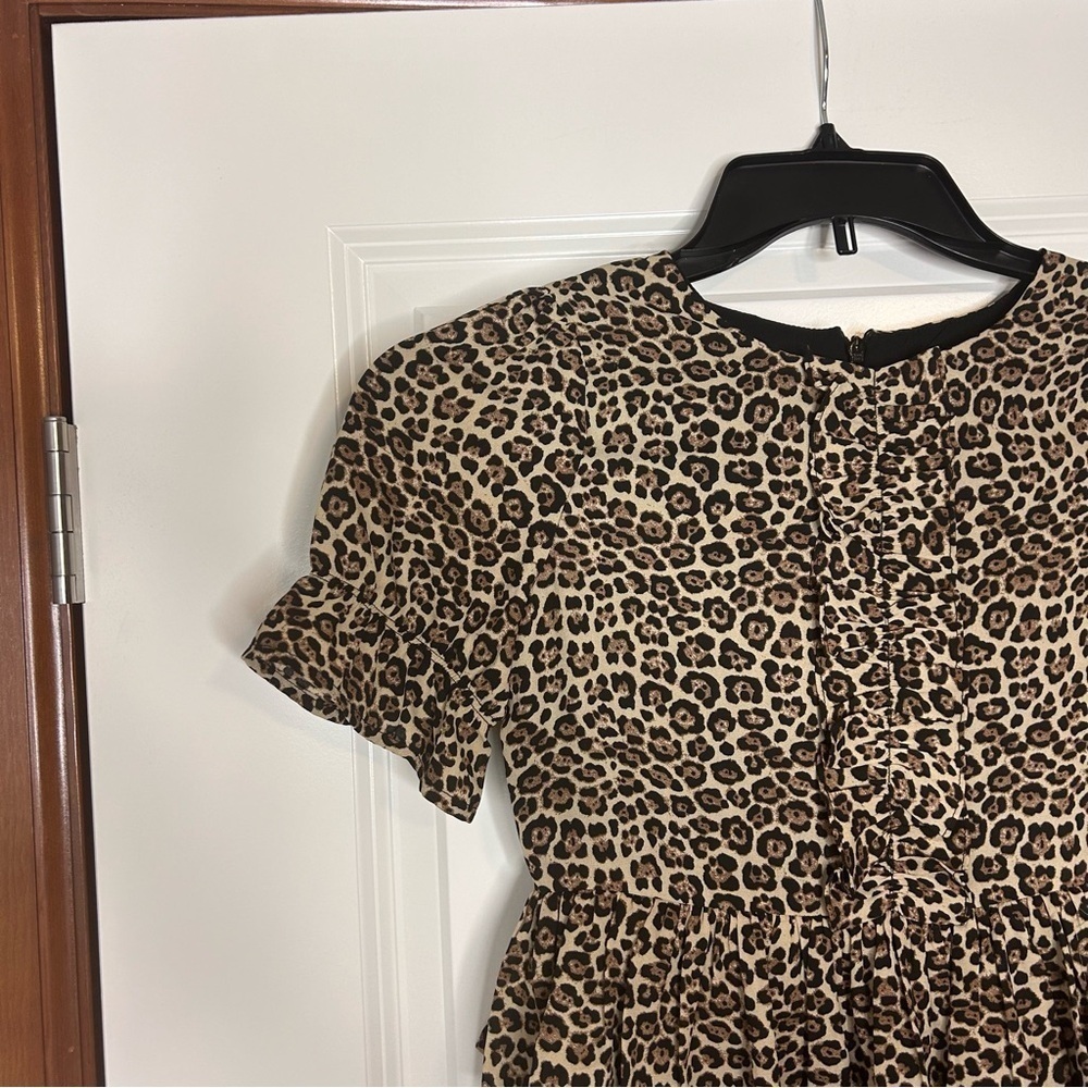 NWT Bardot Junion Ruffled Layered Short Sleeve Lined Leopard Print Youth Dress - Picture 5 of 14